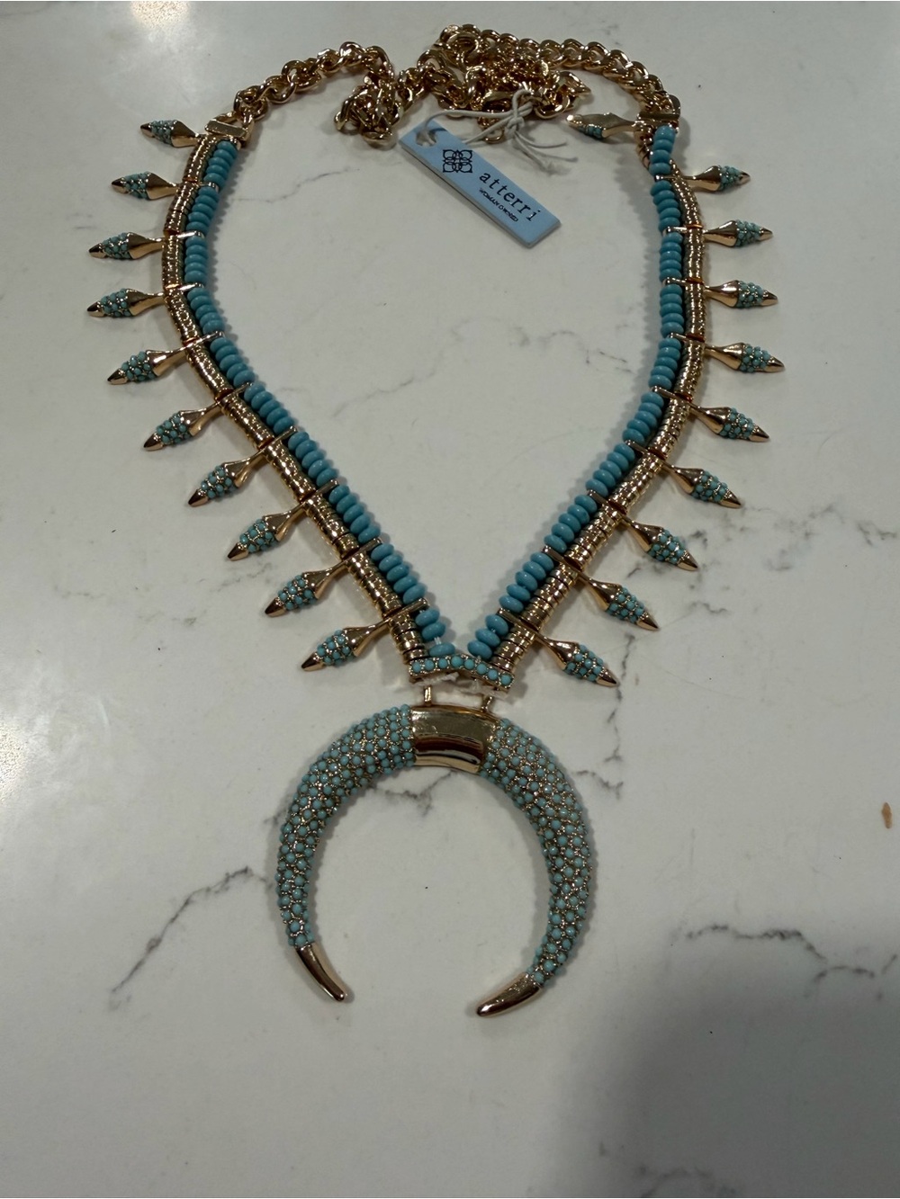 Atterri Turquoise Crescent 23”+3” Beaded Statement Necklace
